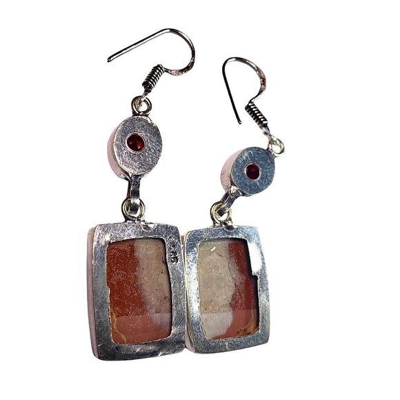 Nora Jasper & Garnet Gemstones in Handcrafted 925 Stamped Earrings - Picture 5 of 5